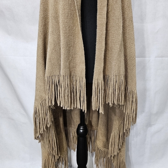 Fringe Knit Brown 100% Acrylic Open Front Trench Cardigan Size OS - Picture 6 of 7